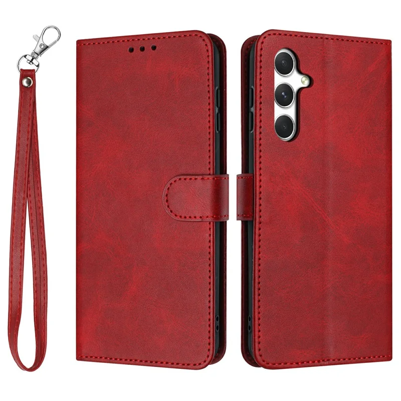 Bulk Purchasing For Samsung Galaxy A36 5G Wallet Case Flip Stand Calf Texture PU Leather Phone Cover with Strap - Red