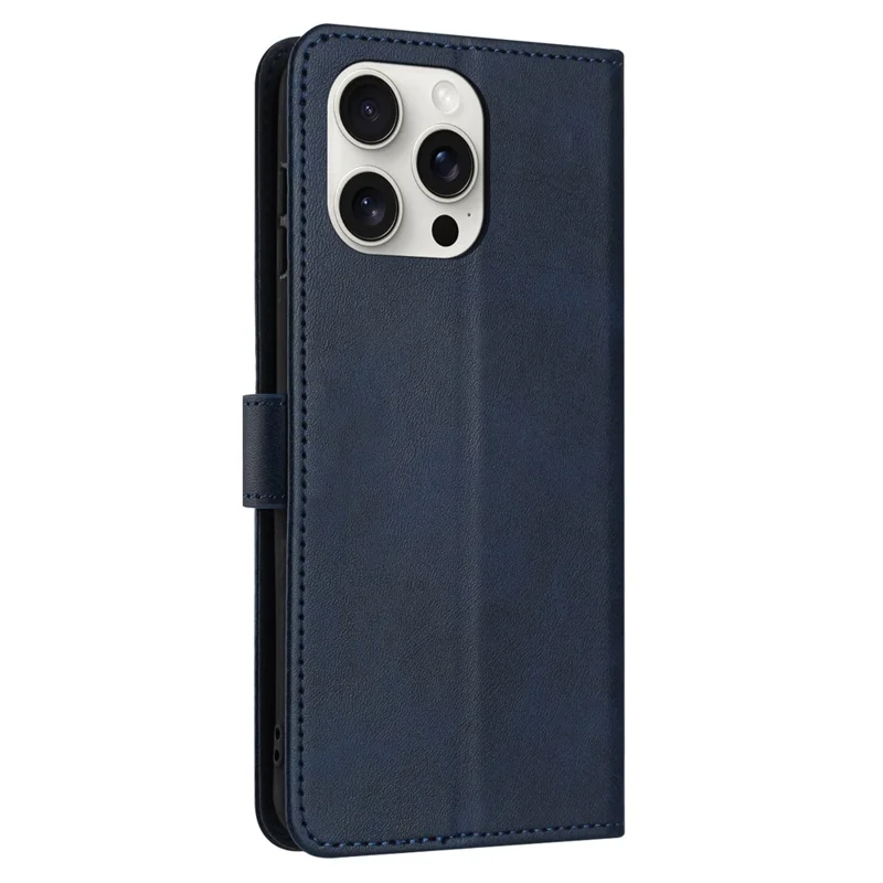Acquisto all'ingrosso per custodia portafoglio iPhone 16 Pro, custodia pieghevole con supporto, copertura in pelle PU con texture di vitello con cinturino - Blu