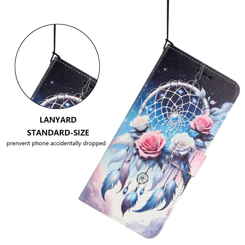 Acquisto all'ingrosso per Honor X5c 4G / X5c Plus 4G Custodia Portafoglio con Stampa a Fiori Campanelle di Vento, Cover per Telefono in Pelle PU con Laccetto