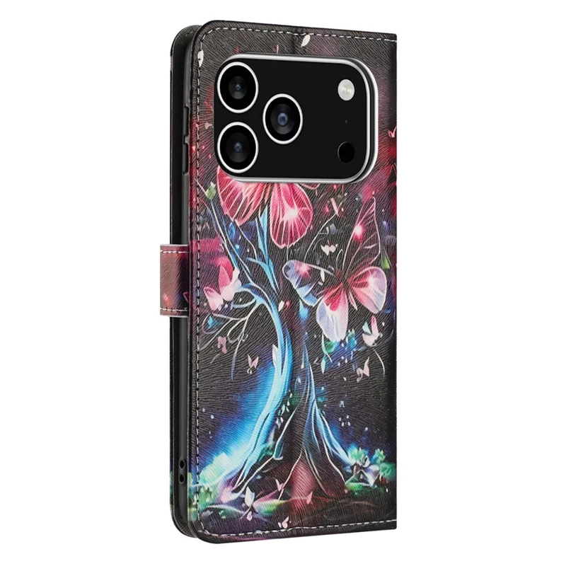 Köp i stort för iPhone 17 Pro Max plånboksfodral med mönstertryck, fodral i PU-läder med snöre - Fjärilsträd