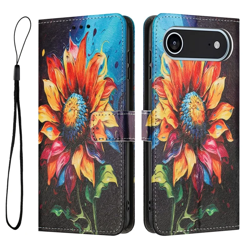 Оптовая покупка чехла-кошелька для iPhone Air с рисунком, чехол из искусственной кожи с ремешком - Подсолнух