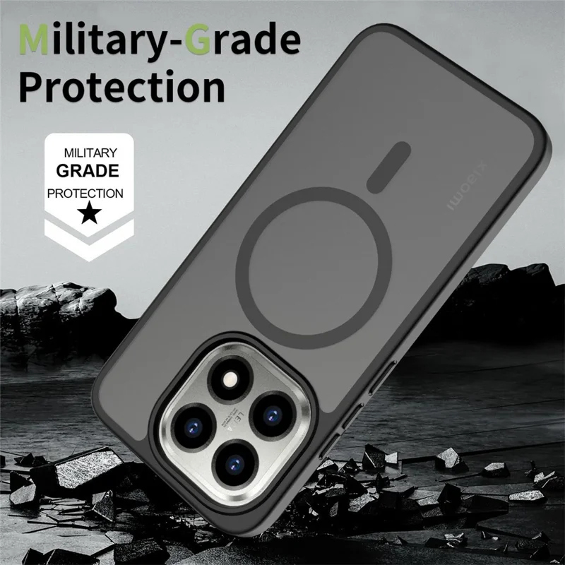 For Xiaomi 15T Magnetic Phone Case Matte Finish TPU PC Shockproof Phone Cover with Tempered Glass - Black