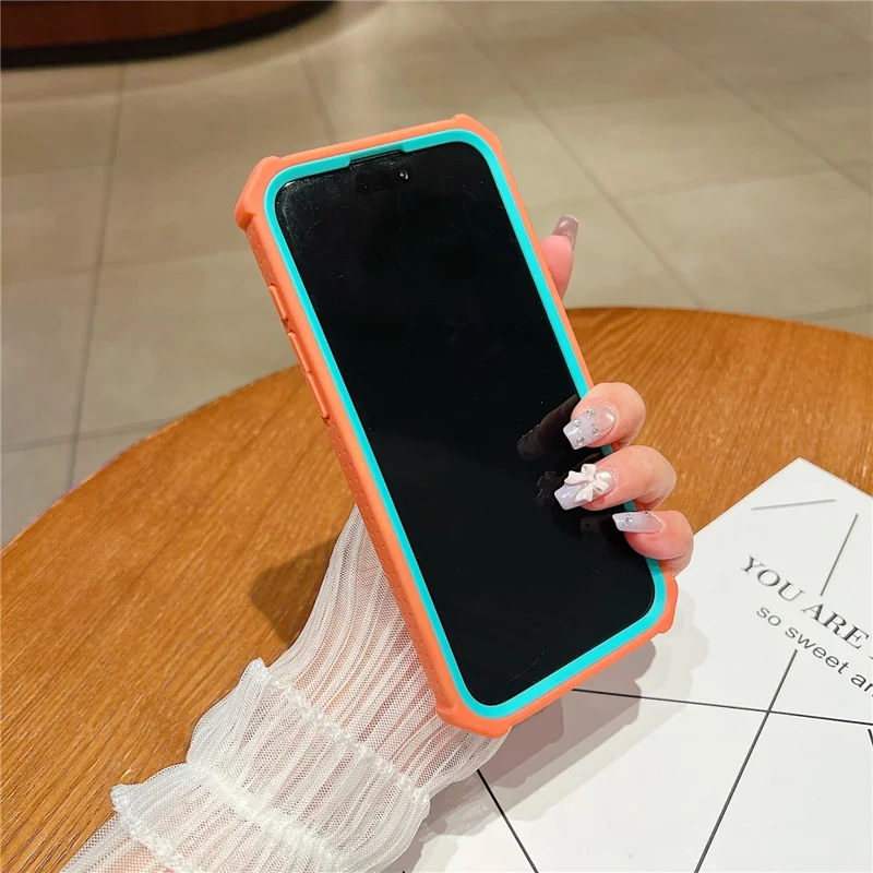 For iPhone 15 Pro Max-hoes compatibel met MagSafe, tweekleurig ontwerp, stootvaste telefoonhoes met gehard glasfolie - Oranje / Blauw