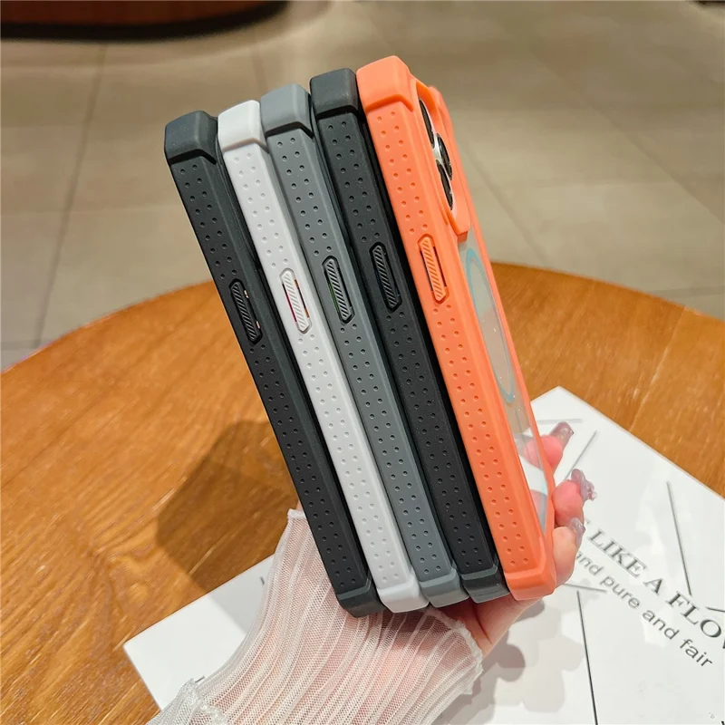 For iPhone 15 Pro Max-hoes compatibel met MagSafe, tweekleurig ontwerp, stootvaste telefoonhoes met gehard glasfolie - Oranje / Blauw