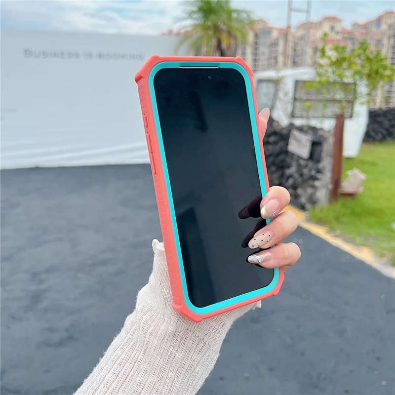 Coque pour iPhone 17 Pro Max compatible MagSafe, design bicolore, housse anti-choc avec film en verre trempé - Orange / Bleu