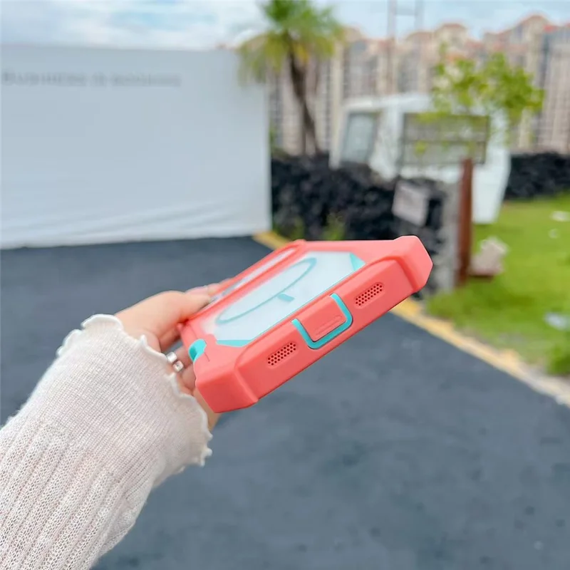 Coque pour iPhone 17 Pro Max compatible MagSafe, design bicolore, housse anti-choc avec film en verre trempé - Orange / Bleu