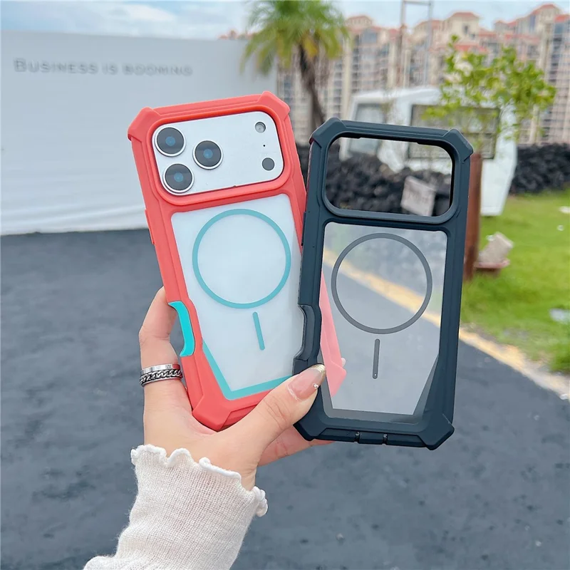 Coque pour iPhone 17 Pro Max compatible MagSafe, design bicolore, housse anti-choc avec film en verre trempé - Orange / Bleu