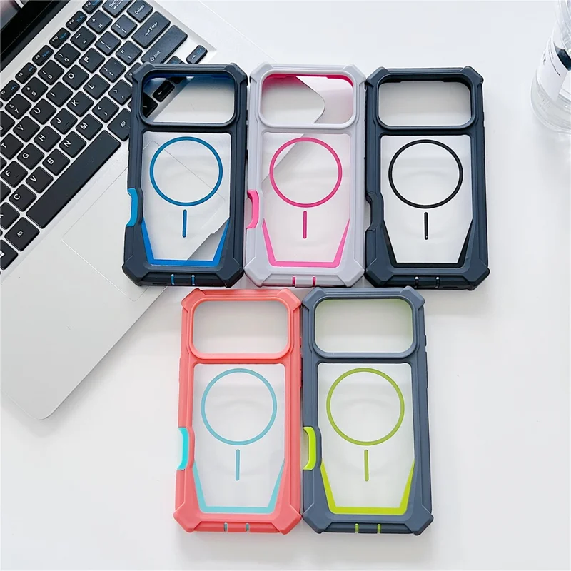 Coque pour iPhone 17 Pro Max compatible MagSafe, design bicolore, housse anti-choc avec film en verre trempé - Orange / Bleu