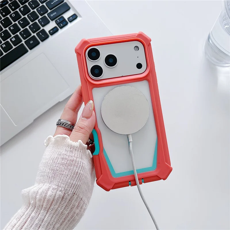 Custodia per iPhone 17 Pro Compatibile con MagSafe Design Bicolore Custodia Anticaduta con Pellicola in Vetro Temperato - Arancione / Blu