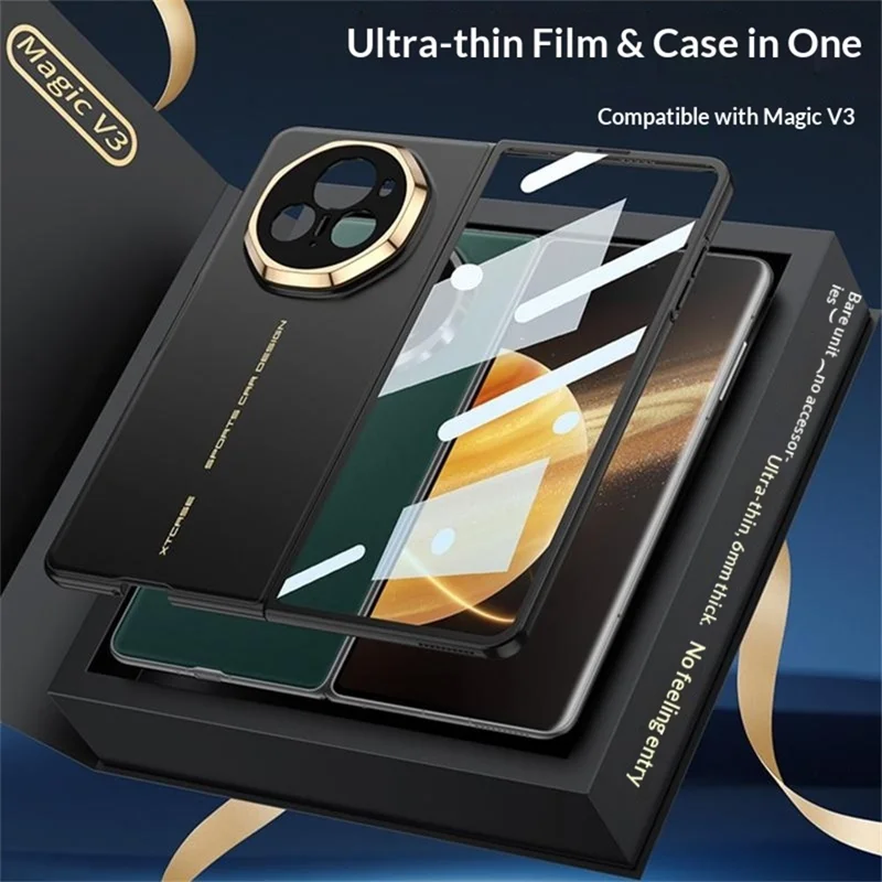 GKK For Honor Magic V3 5G Case Hard PC Ultra Slim Phone Cover with Front Tempered Glass Film - Black