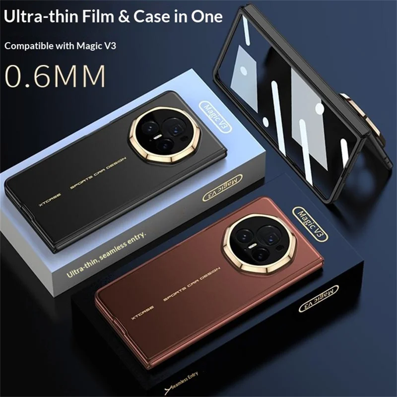 GKK For Honor Magic V3 5G Case Hard PC Ultra Slim Phone Cover with Front Tempered Glass Film - Black