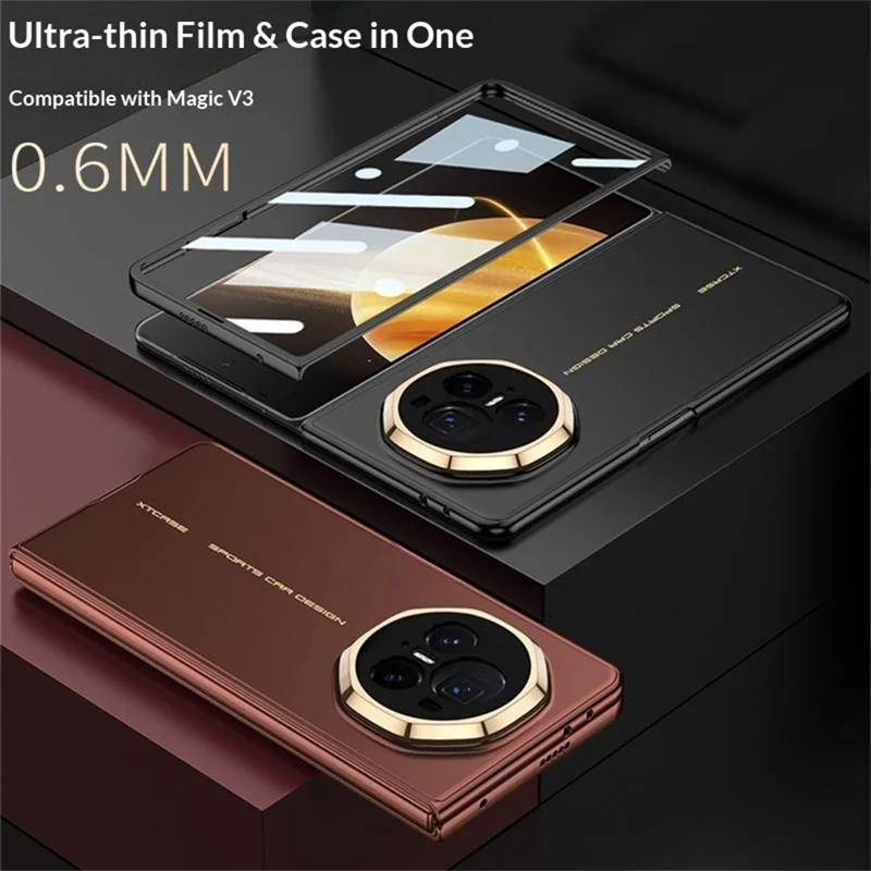 GKK For Honor Magic V3 5G Case Hard PC Ultra Slim Phone Cover with Front Tempered Glass Film - Black