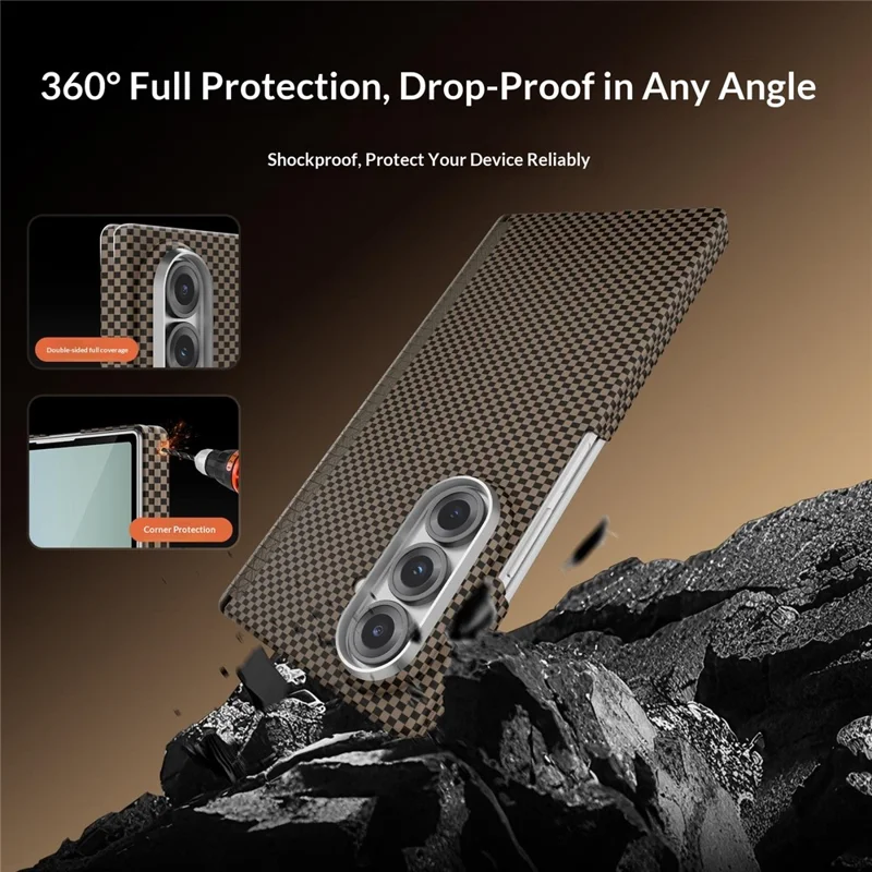 GKK Obudowa na Samsung Galaxy Z Fold7 5G, dwuosiowa obudowa z włókna kevlarowego PC, ultracienka obudowa na telefon z magnetycznym zawiasem, ochrona - złoty