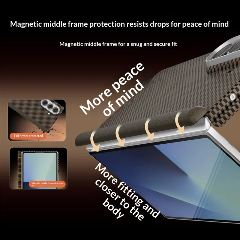 GKK Obudowa na Samsung Galaxy Z Fold7 5G, dwuosiowa obudowa z włókna kevlarowego PC, ultracienka obudowa na telefon z magnetycznym zawiasem, ochrona - złoty