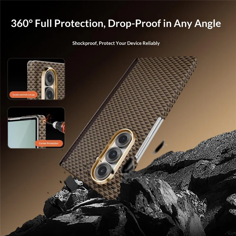 GKK Obudowa na Samsung Galaxy Z Fold7 5G, Projekt z Wzorem, Dwa Osie, Kevlar, PC, Ultra Cienka Obudowa Telefoniczna z Magnetycznym Zawiasem, Ochrona - Złoty