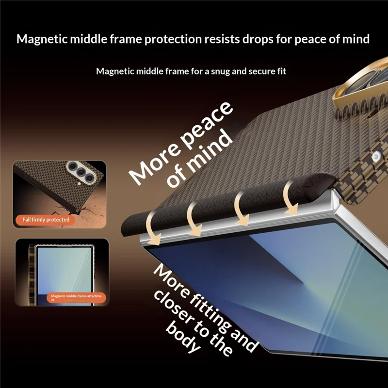 GKK Obudowa na Samsung Galaxy Z Fold7 5G, Projekt z Wzorem, Dwa Osie, Kevlar, PC, Ultra Cienka Obudowa Telefoniczna z Magnetycznym Zawiasem, Ochrona - Złoty