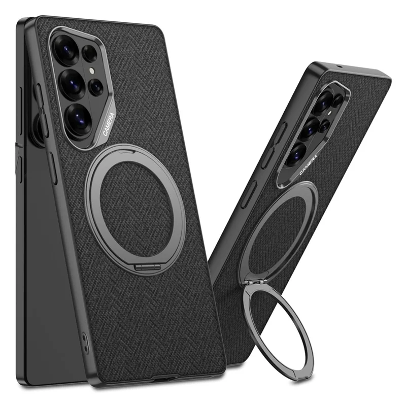 GKK For Samsung Galaxy S26 Ultra Magnetic Case with Kickstand PC + TPU + Cloth Phone Back Cover - Black