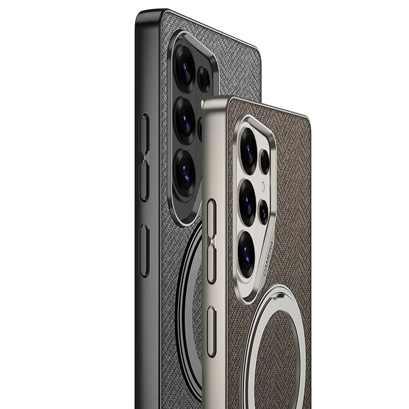 GKK For Samsung Galaxy S26 Ultra Magnetic Case with Kickstand PC + TPU + Cloth Phone Back Cover - Black