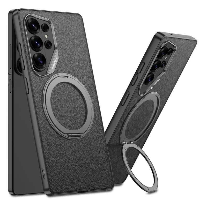 GKK For Samsung Galaxy S26 Ultra Magnetic Case Large Lens Cutout PU + TPU + PC Kickstand Phone Cover - Black