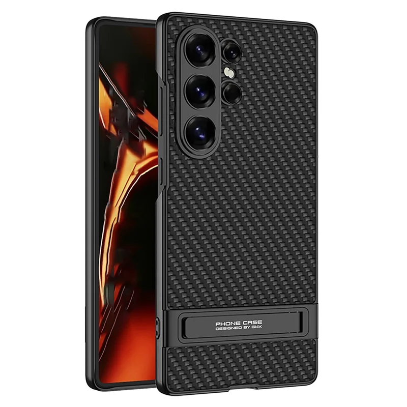 GKK For Samsung Galaxy S26 Ultra Case Slim Kickstand PC + PU Phone Back Cover - Carbon Fiber Texture