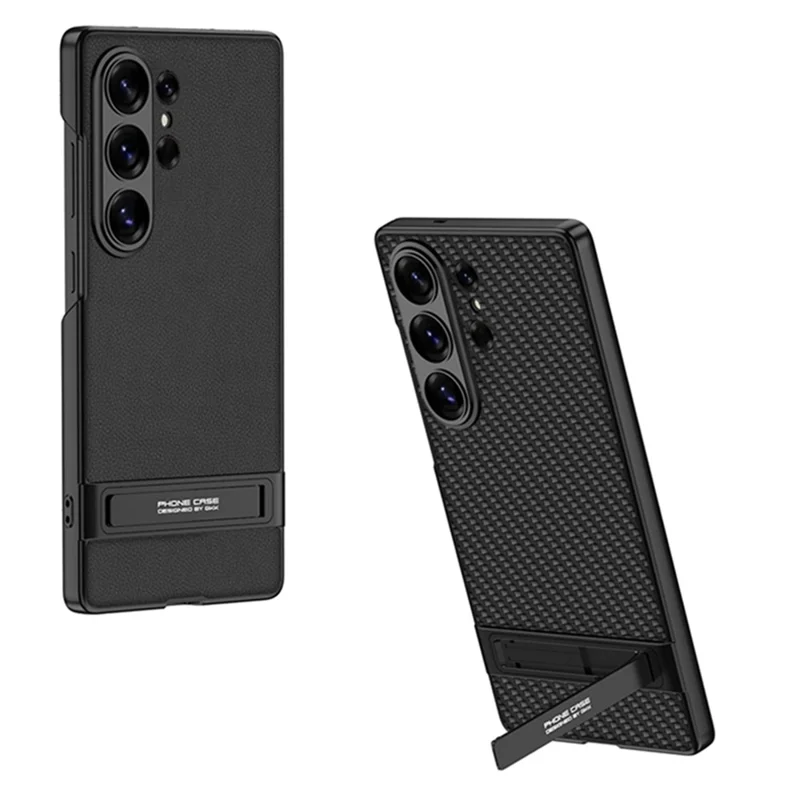 GKK For Samsung Galaxy S26 Ultra Case Slim Kickstand PC + PU Phone Back Cover - Carbon Fiber Texture