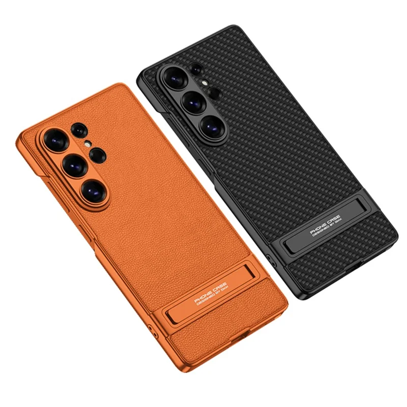 GKK For Samsung Galaxy S26 Ultra Case Slim Kickstand PC + PU Phone Back Cover - Carbon Fiber Texture