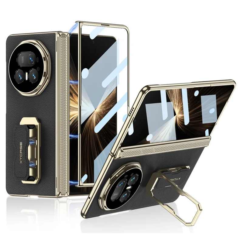 GKK Für Honor Magic V5 5G Hülle mit Ständer / Handgelenkband aus PU + PC + Gehärtetem Glas - Schwarz