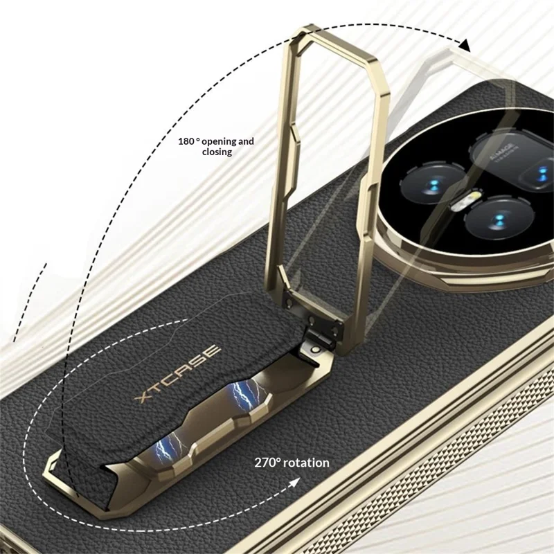 GKK Für Honor Magic V5 5G Hülle mit Ständer / Handgelenkband aus PU + PC + Gehärtetem Glas - Schwarz