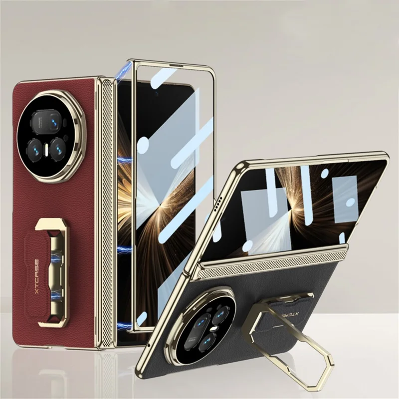 GKK Für Honor Magic V5 5G Hülle mit Ständer / Handgelenkband aus PU + PC + Gehärtetem Glas - Schwarz