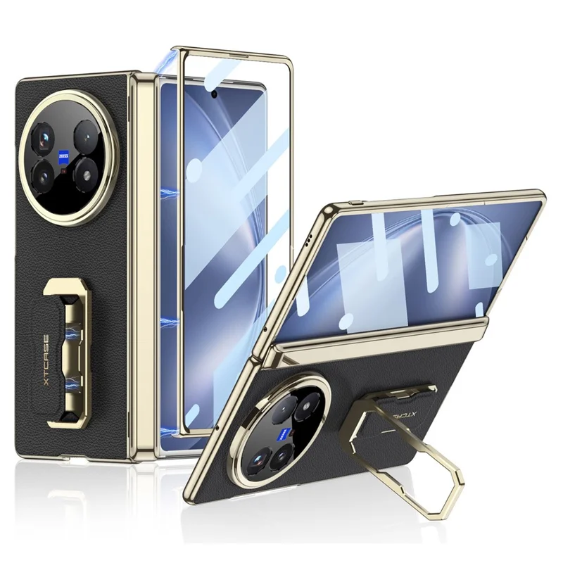 GKK For vivo X Fold5 5G Case with Kickstand / Wrist Strap / Screen Film PU + PC Phone Cover - Black