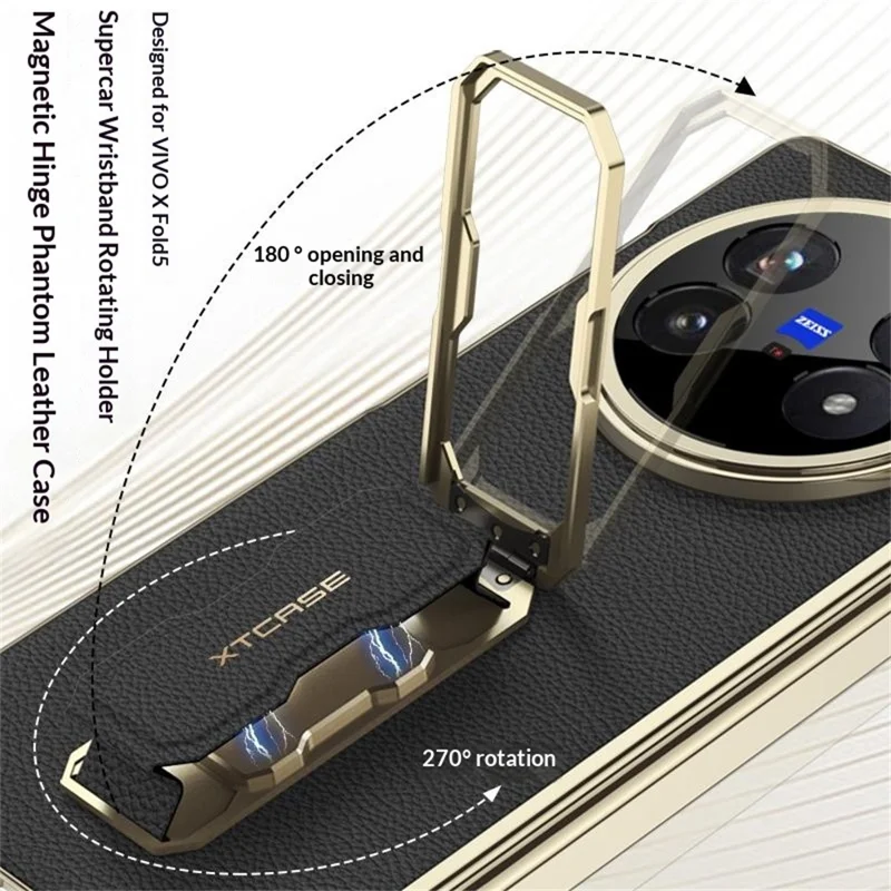 GKK For vivo X Fold5 5G Case with Kickstand / Wrist Strap / Screen Film PU + PC Phone Cover - Black