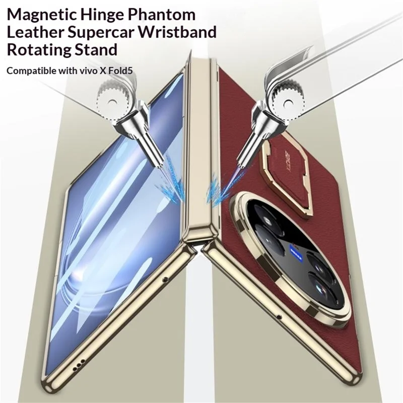 GKK For vivo X Fold5 5G Case with Kickstand / Wrist Strap / Screen Film PU + PC Phone Cover - Black