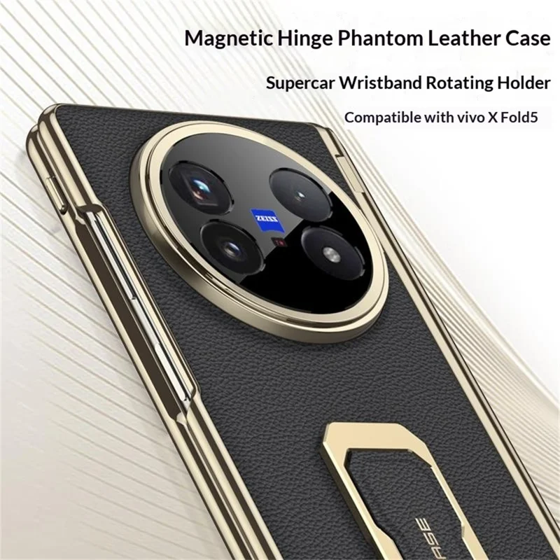 GKK For vivo X Fold5 5G Case with Kickstand / Wrist Strap / Screen Film PU + PC Phone Cover - Black