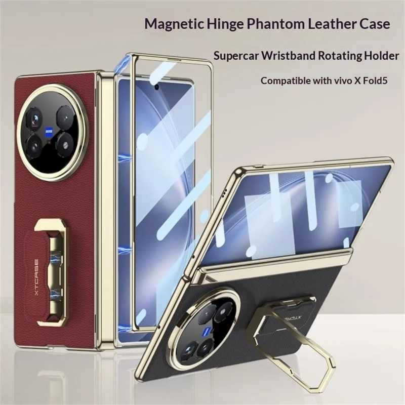 GKK For vivo X Fold5 5G Case with Kickstand / Wrist Strap / Screen Film PU + PC Phone Cover - Black