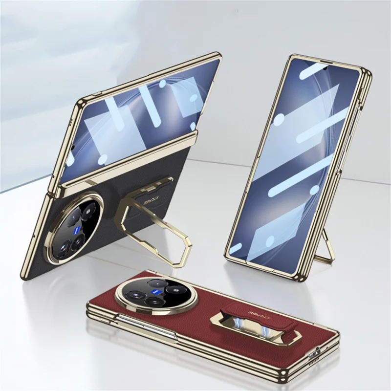 GKK For vivo X Fold5 5G Case with Kickstand / Wrist Strap / Screen Film PU + PC Phone Cover - Black