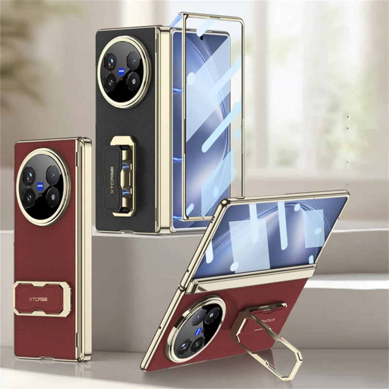 GKK For vivo X Fold5 5G Case with Kickstand / Wrist Strap / Screen Film PU + PC Phone Cover - Black