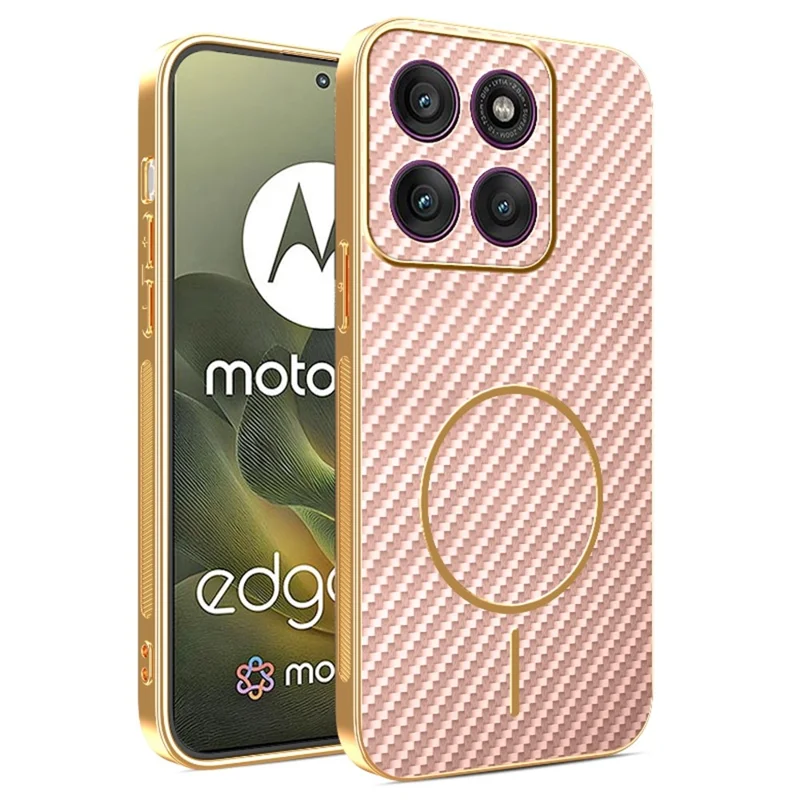 Voor Motorola Edge 70 5G hoesje met koolstofvezelstructuur, geëmailleerd TPU achterkant - Roze