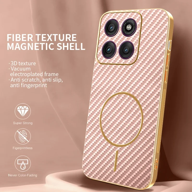 Voor Motorola Edge 70 5G hoesje met koolstofvezelstructuur, geëmailleerd TPU achterkant - Roze