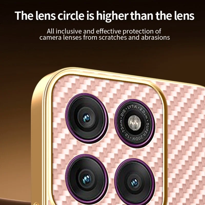 Voor Motorola Edge 70 5G hoesje met koolstofvezelstructuur, geëmailleerd TPU achterkant - Roze