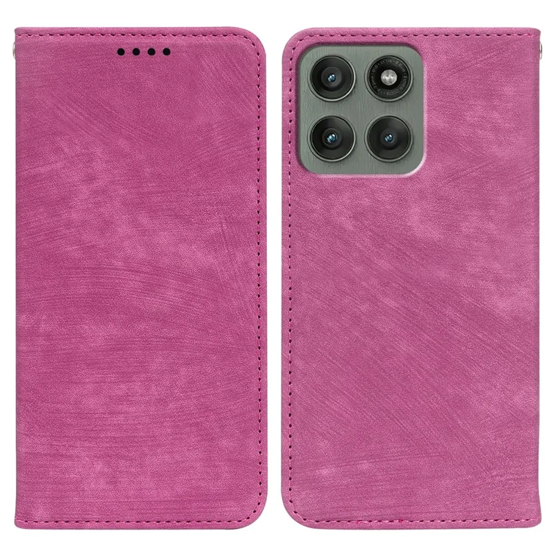 Motorola Edge 70 5G hoesje met sterke magnetische sluiting van lederen portemonnee met gestreepte textuur - Roze