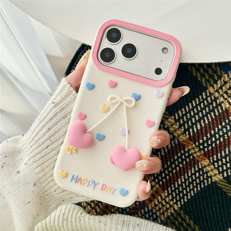 For iPhone 17 Pro Max Silicone Case Cute Heart Shape Pendant Shockproof Phone Back Cover