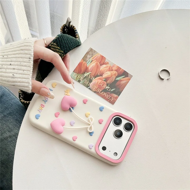 For iPhone 17 Pro Max Silicone Case Cute Heart Shape Pendant Shockproof Phone Back Cover