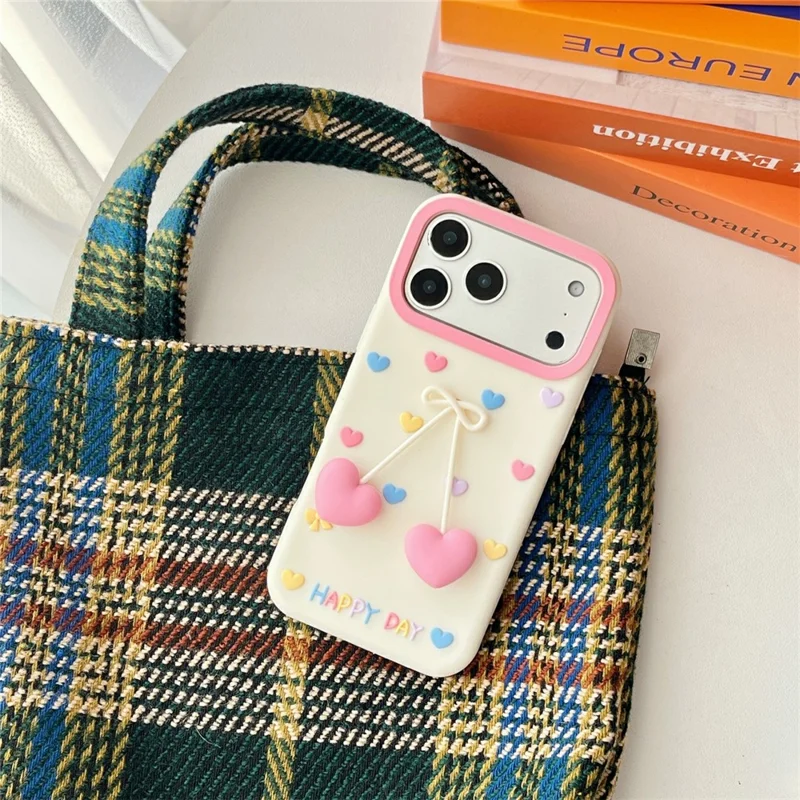 For iPhone 17 Pro Max Silicone Case Cute Heart Shape Pendant Shockproof Phone Back Cover