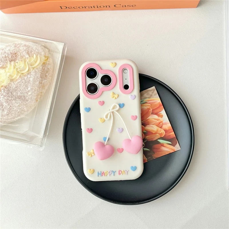 Coque en silicone pour iPhone 17 Pro, mignonne avec pendentif en forme de cœur, housse arrière antidéflagrante