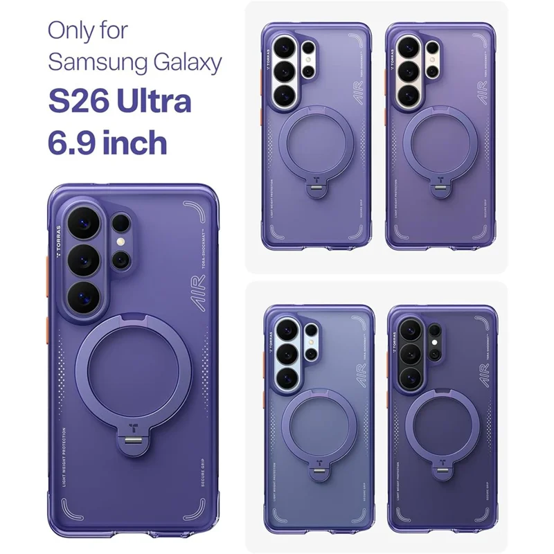 TORRAS Ostand Q3 Air Series For Samsung Galaxy S26 Ultra Magnetic Case with Kickstand Shockproof PC + TPU Phone Cover - Dark Purple - 9
