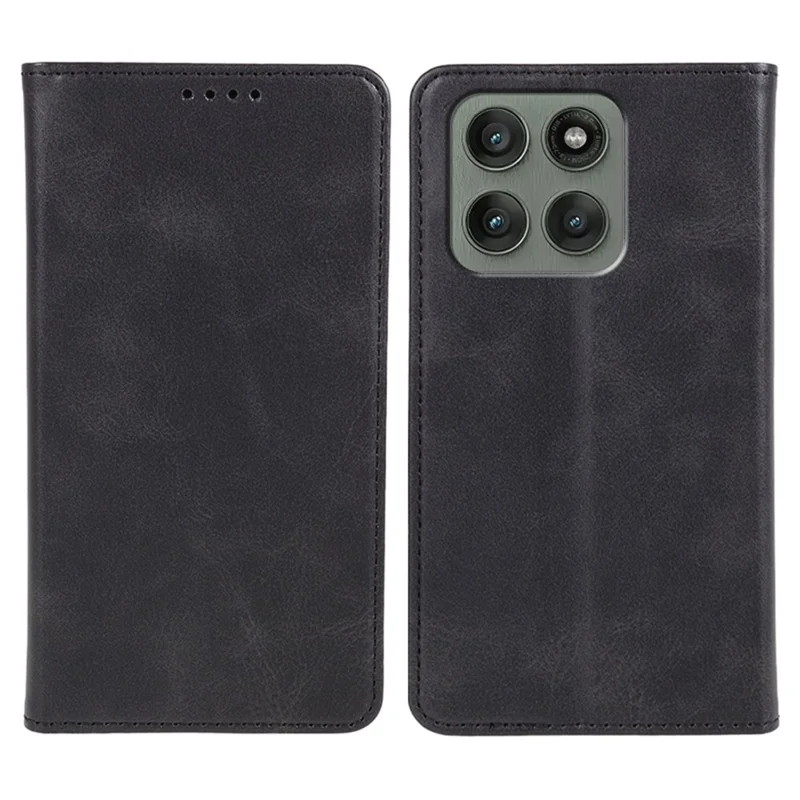 For Motorola Edge 70 5G Case Strong Magnetic PU Leather Phone Cover Calf Texture - Black