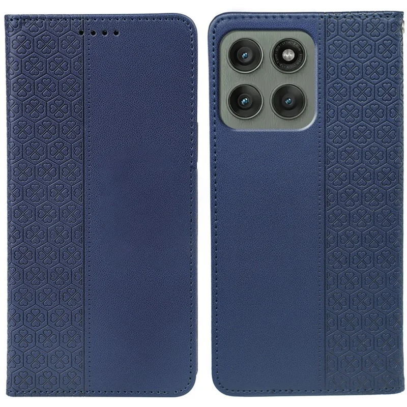 Voor Motorola Edge 70 5G Hoesje Vierbladige Klover Leer Flip Hoesje met Stand en Portemonnee - Blauw