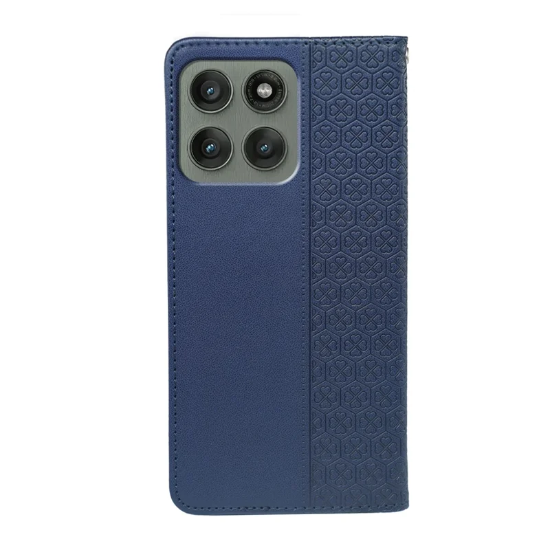 Voor Motorola Edge 70 5G Hoesje Vierbladige Klover Leer Flip Hoesje met Stand en Portemonnee - Blauw