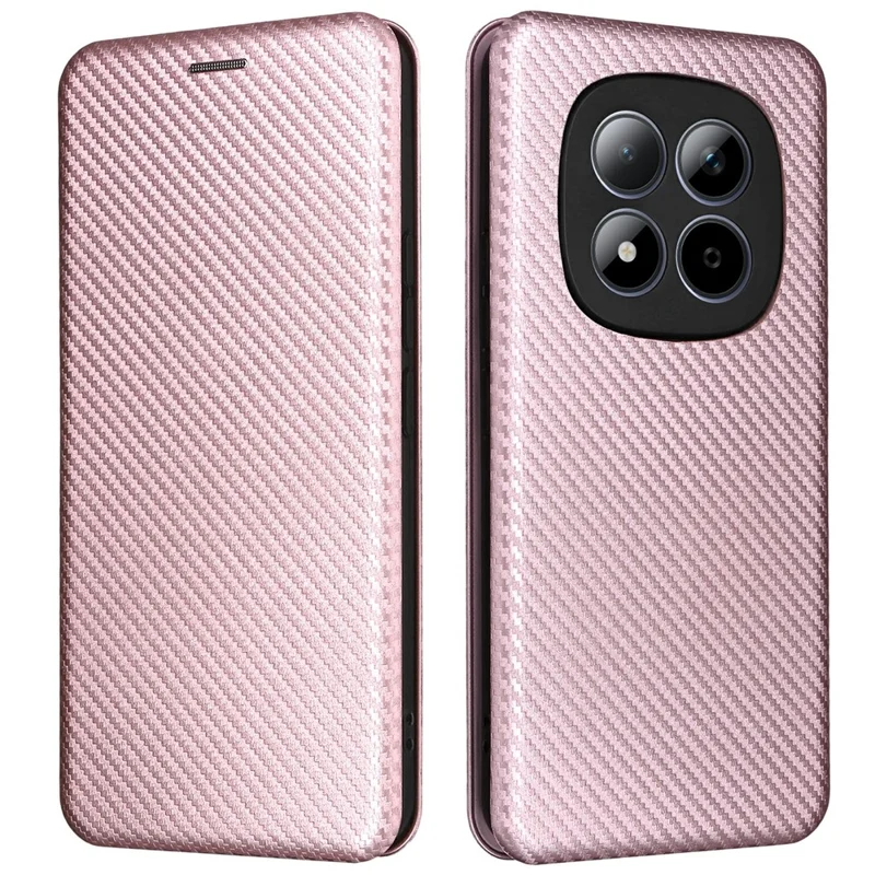 Capa para Xiaomi Redmi Note 15 Pro 4G com Textura em Fibra de Carbono, Capa Protetora em Pele PU à Prova de Quedas - Dourado Rosa