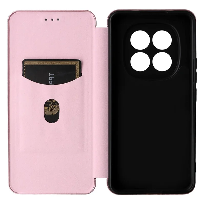 Capa para Xiaomi Redmi Note 15 Pro 4G com Textura em Fibra de Carbono, Capa Protetora em Pele PU à Prova de Quedas - Dourado Rosa
